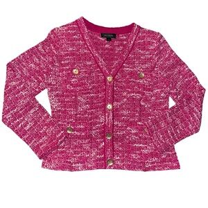 St. John Knits Tweed Jacket in Fuchsia/White